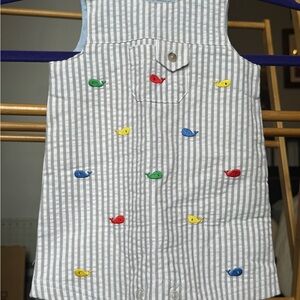 Little Me 3-piece Yellow & Gray Striped Set With Whale Embroidery